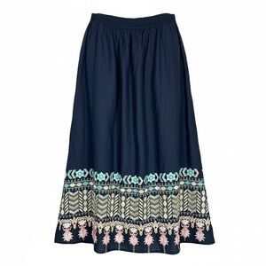Johnny Was JW Los Angeles Broom Maxi Skirt Women L Linen Embroidered Boho Hippie